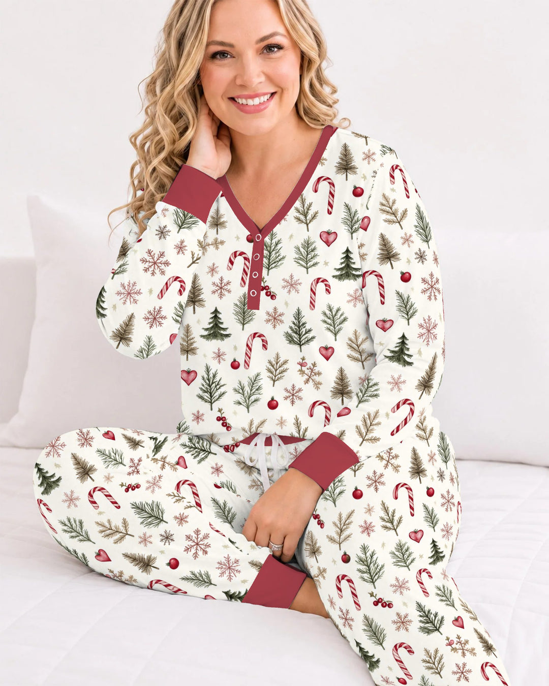 Rustic Christmas Evergreen & Candy Canes Bamboo Women Pajama Set