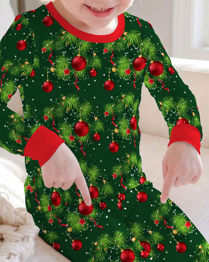 Classic Christmas Pine & Red Ornaments Bamboo Two Piece Long Sleeve Pajama Set