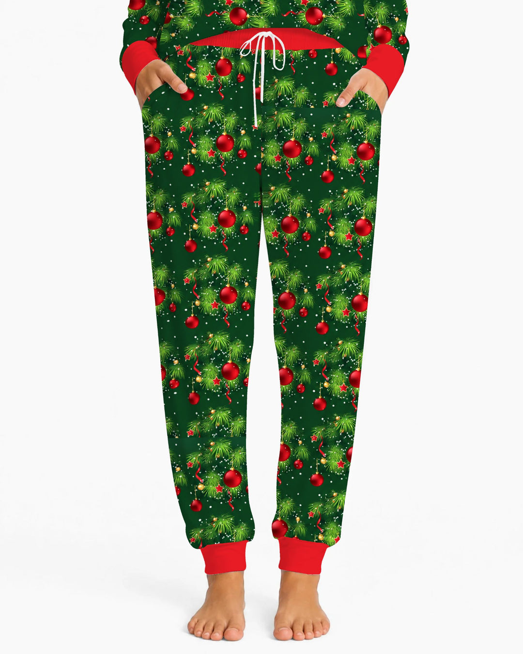 Classic Christmas Pine & Red Ornaments Bamboo Women Pajama Set
