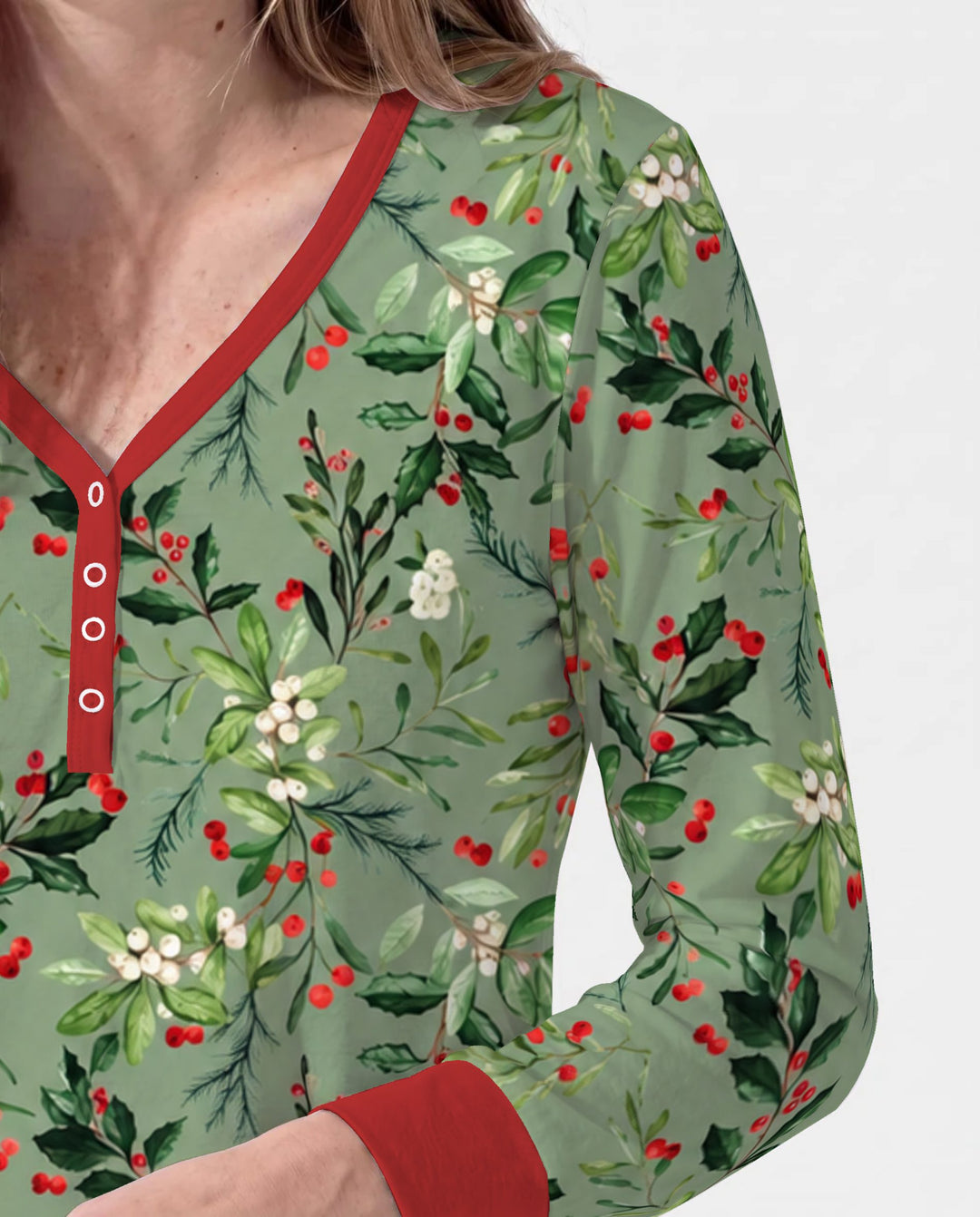 Vintage Christmas Holly & Mistletoe Botanical Bamboo Women Pajama Set