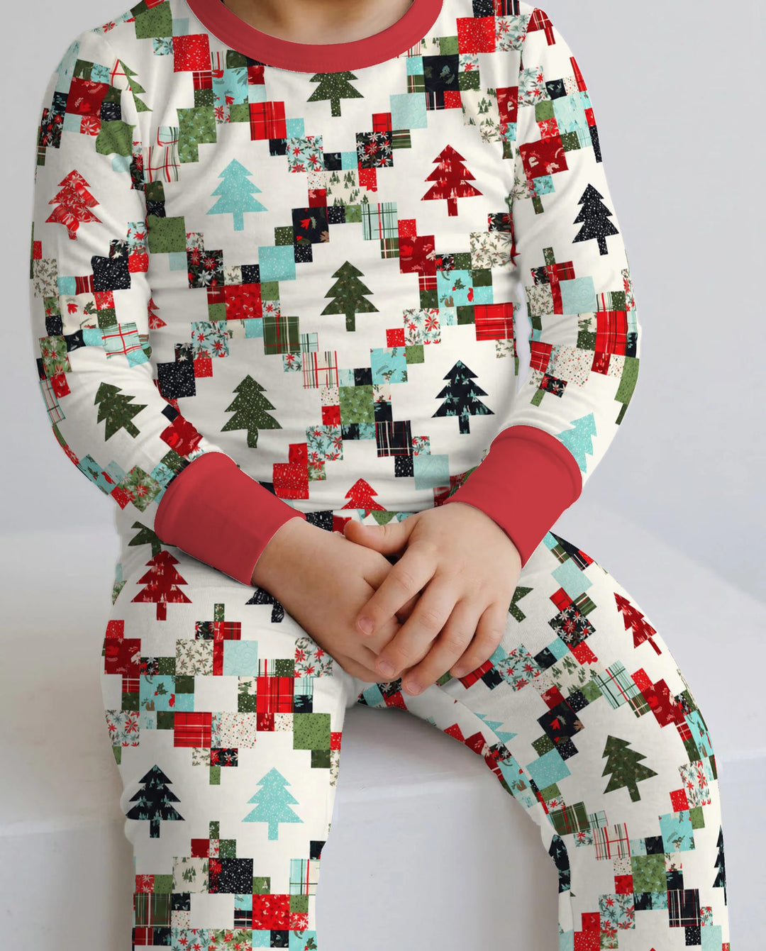 Christmas Patchwork Quilt & Trees Bamboo Two Piece Long Sleeve Pajama Set