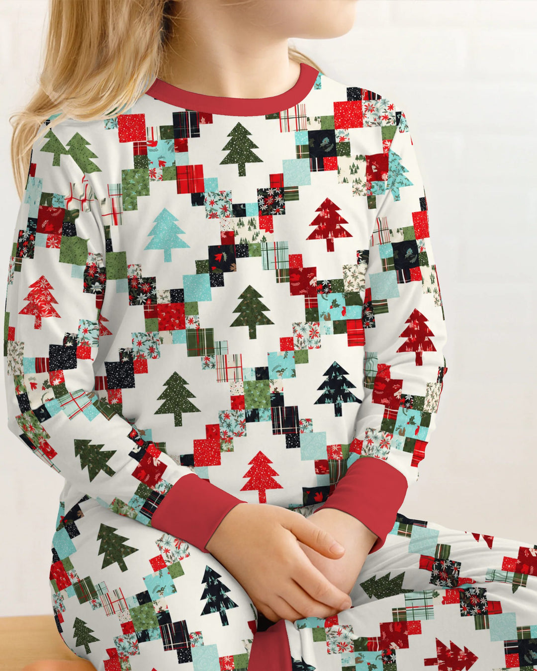 Christmas Patchwork Quilt & Trees Bamboo Two Piece Long Sleeve Pajama Set