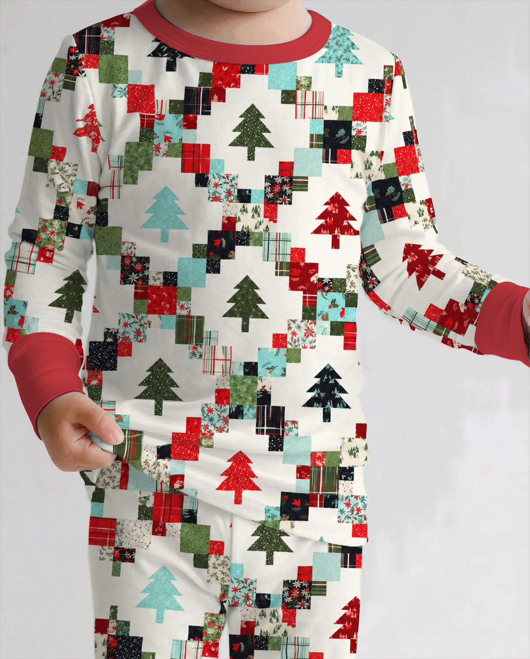 Christmas Patchwork Quilt & Trees Bamboo Two Piece Long Sleeve Pajama Set