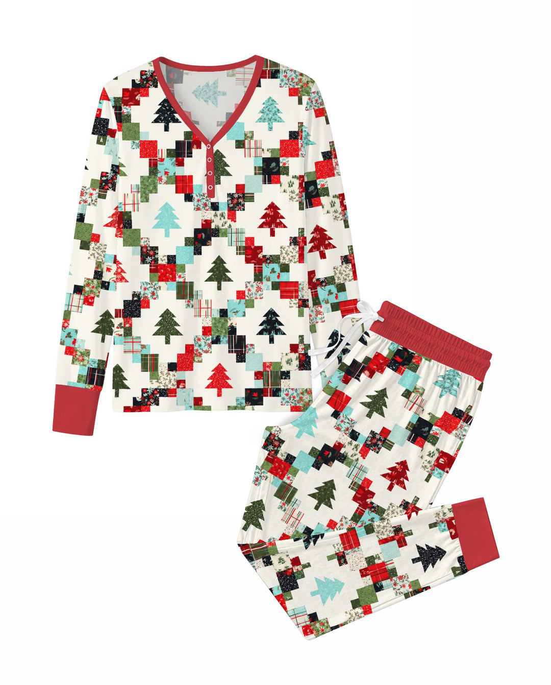 Christmas Patchwork Quilt & Trees Bamboo Women Pajama Set