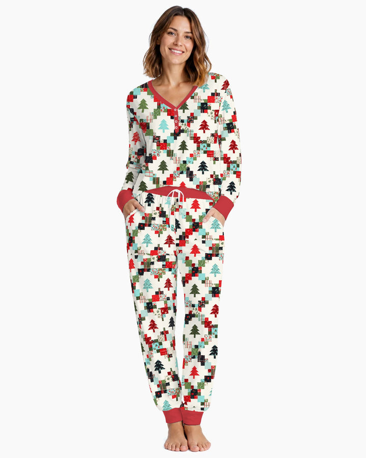 Christmas Patchwork Quilt & Trees Bamboo Women Pajama Set