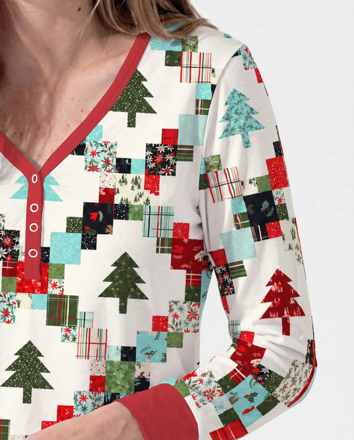 Christmas Patchwork Quilt & Trees Bamboo Women Pajama Set