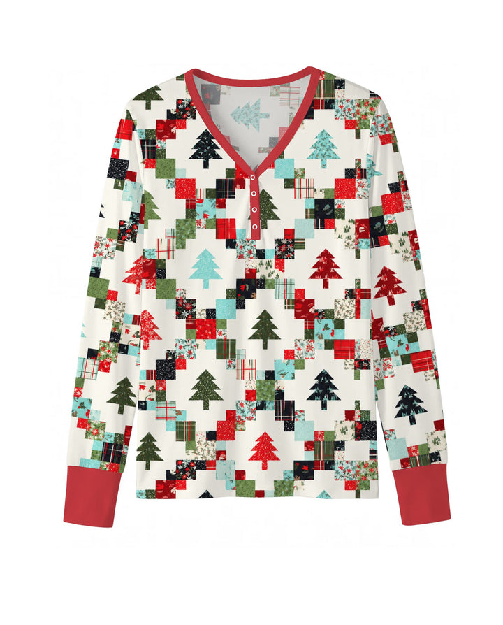 Christmas Patchwork Quilt & Trees Bamboo Women Pajama Set