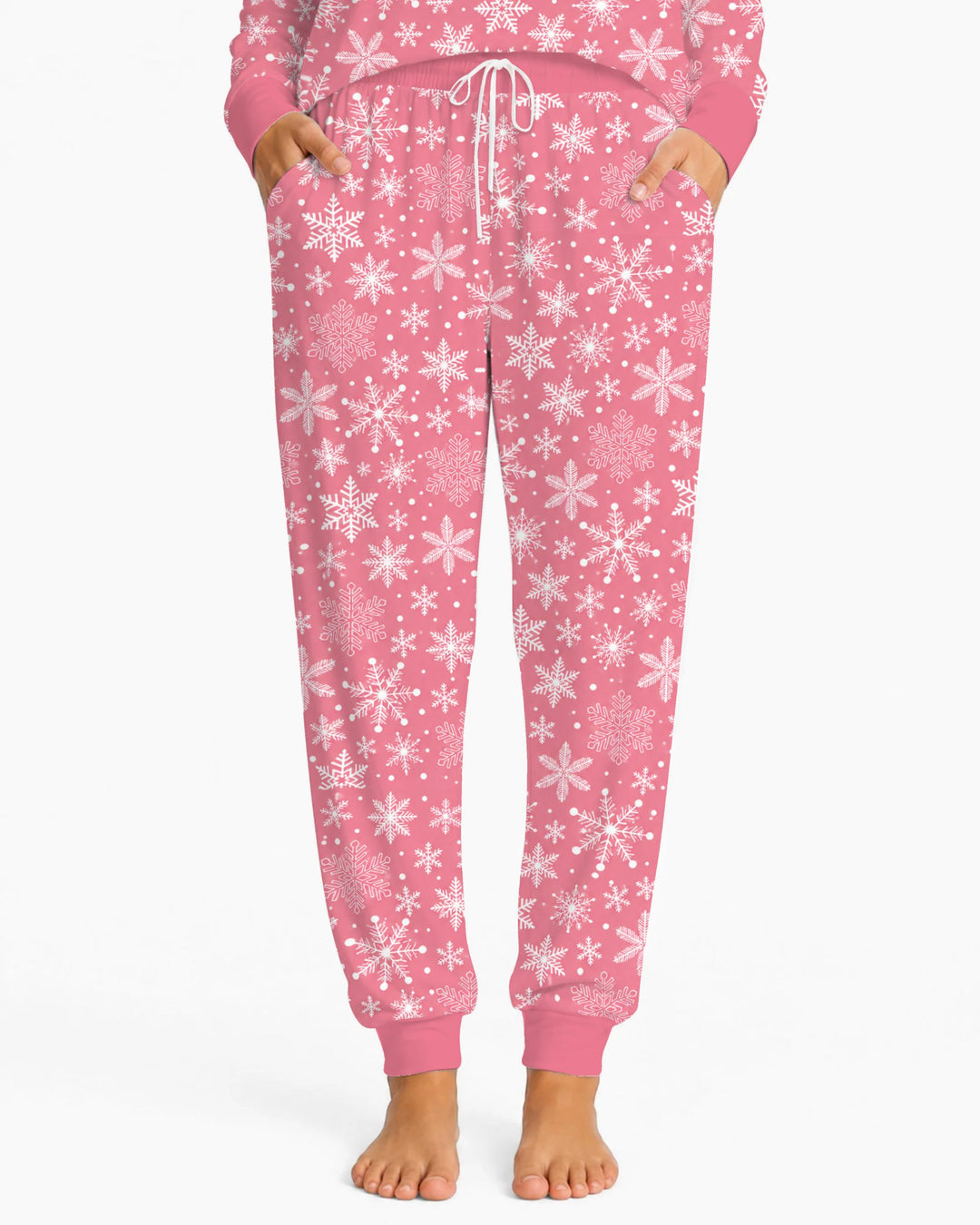 Pink and White Snowflake Toss Bamboo Women Pajama Set