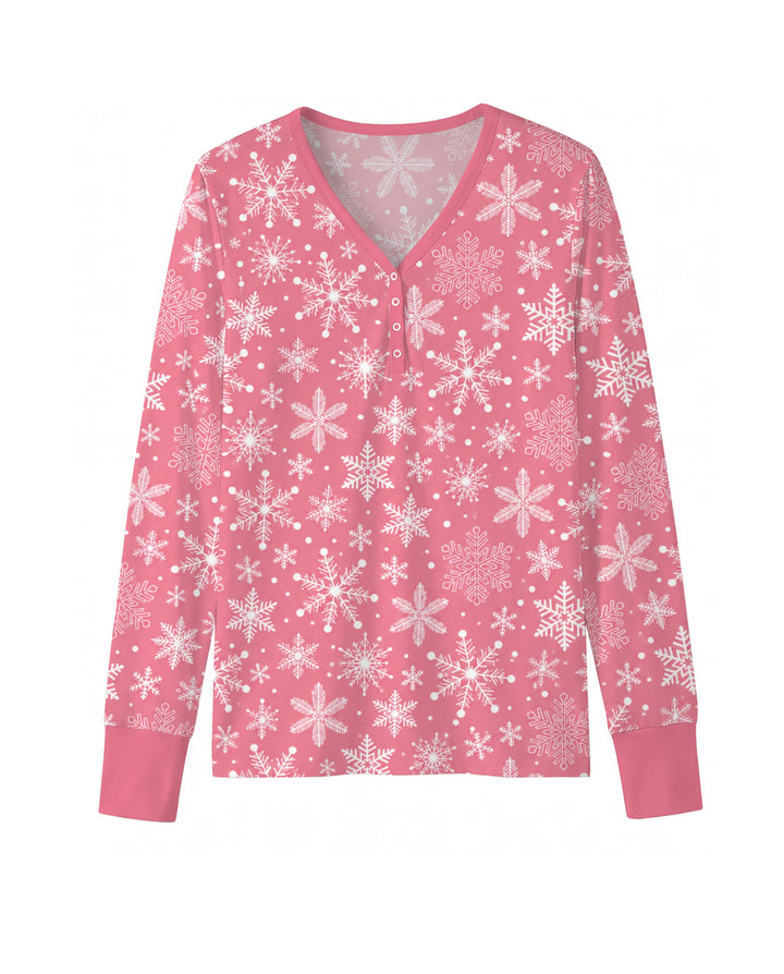 Pink and White Snowflake Toss Bamboo Women Pajama Set