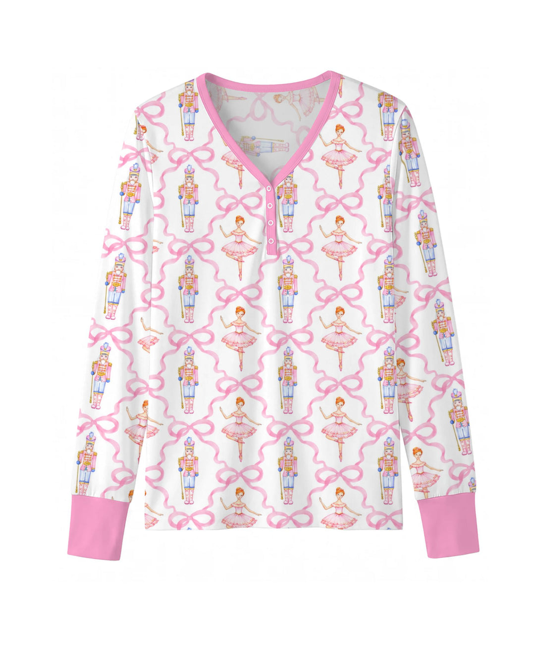Pink Nutcracker Ballerina Bow Seamless Pattern Bamboo Women Pajama Set