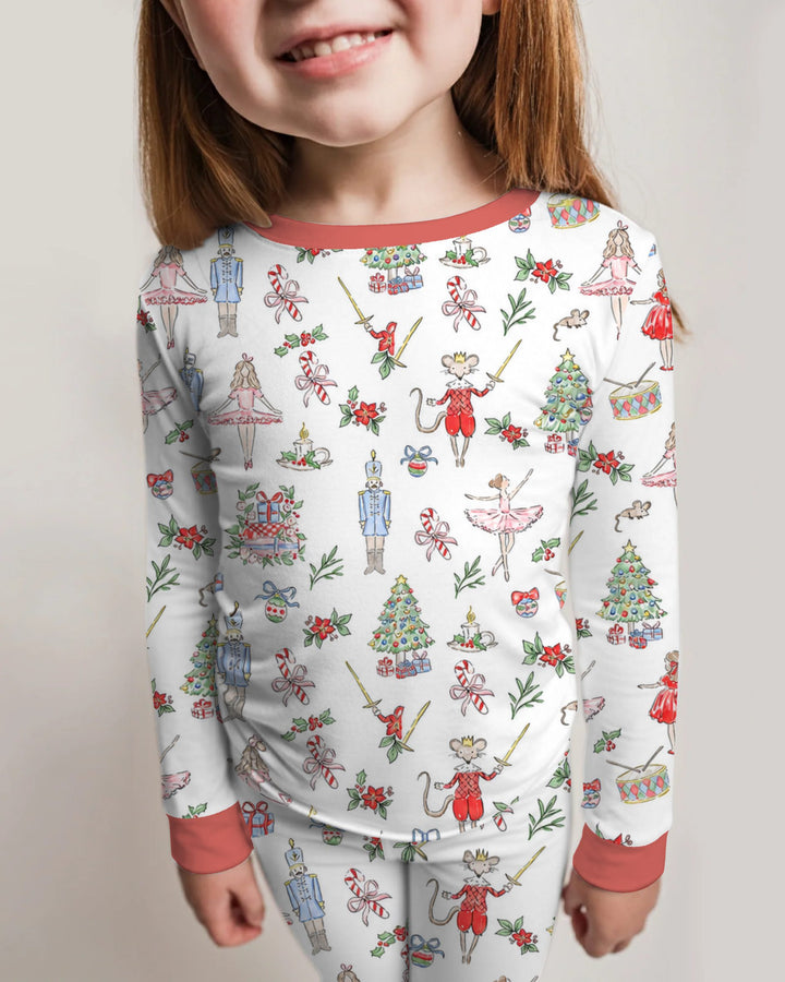 Nutcracker Ballet Christmas Storybook Seamless Pattern Bamboo Two Piece Long Sleeve Pajama Set