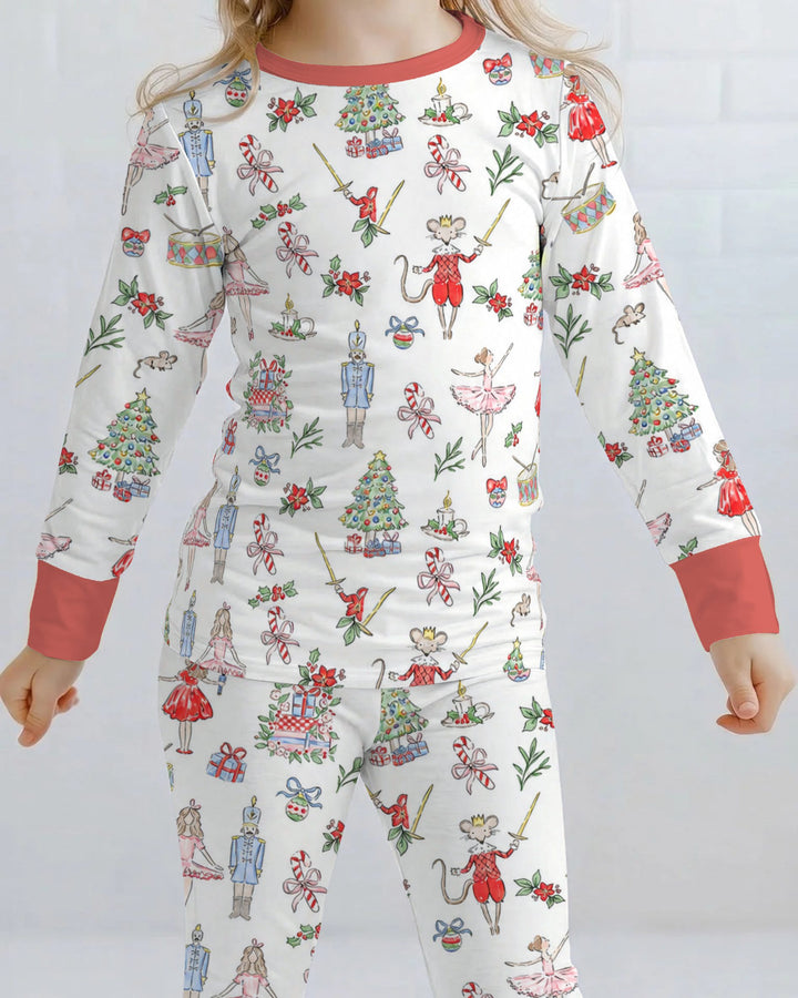 Nutcracker Ballet Christmas Storybook Seamless Pattern Bamboo Two Piece Long Sleeve Pajama Set