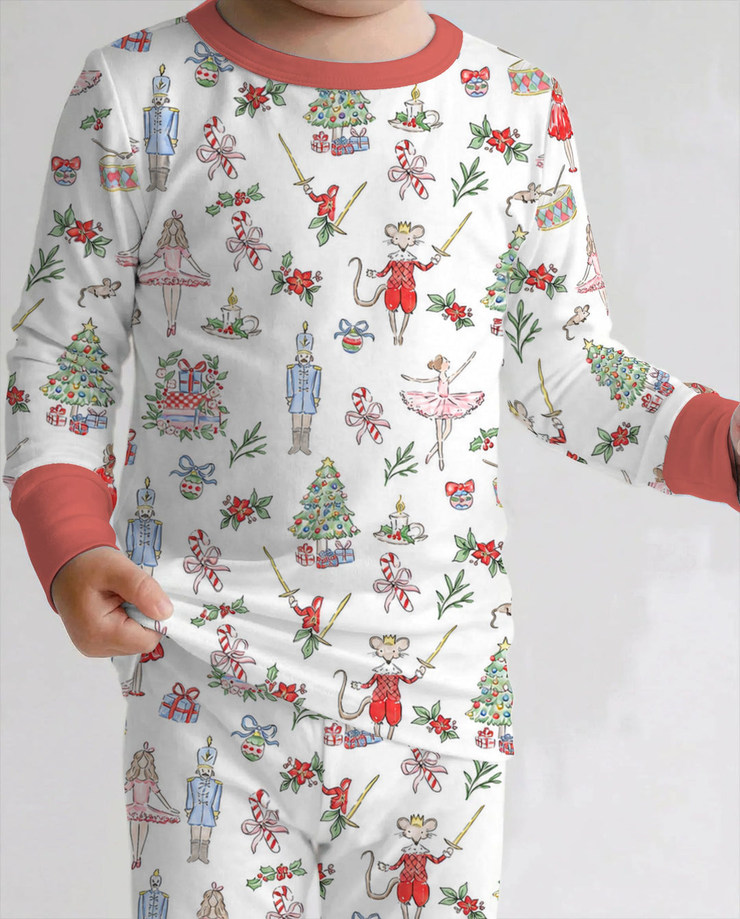 Nutcracker Ballet Christmas Storybook Seamless Pattern Bamboo Two Piece Long Sleeve Pajama Set
