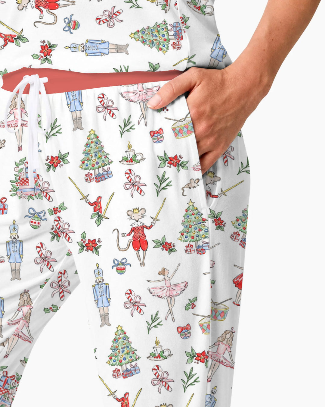Nutcracker Ballet Christmas Storybook Seamless Pattern Bamboo Women Pajama Set
