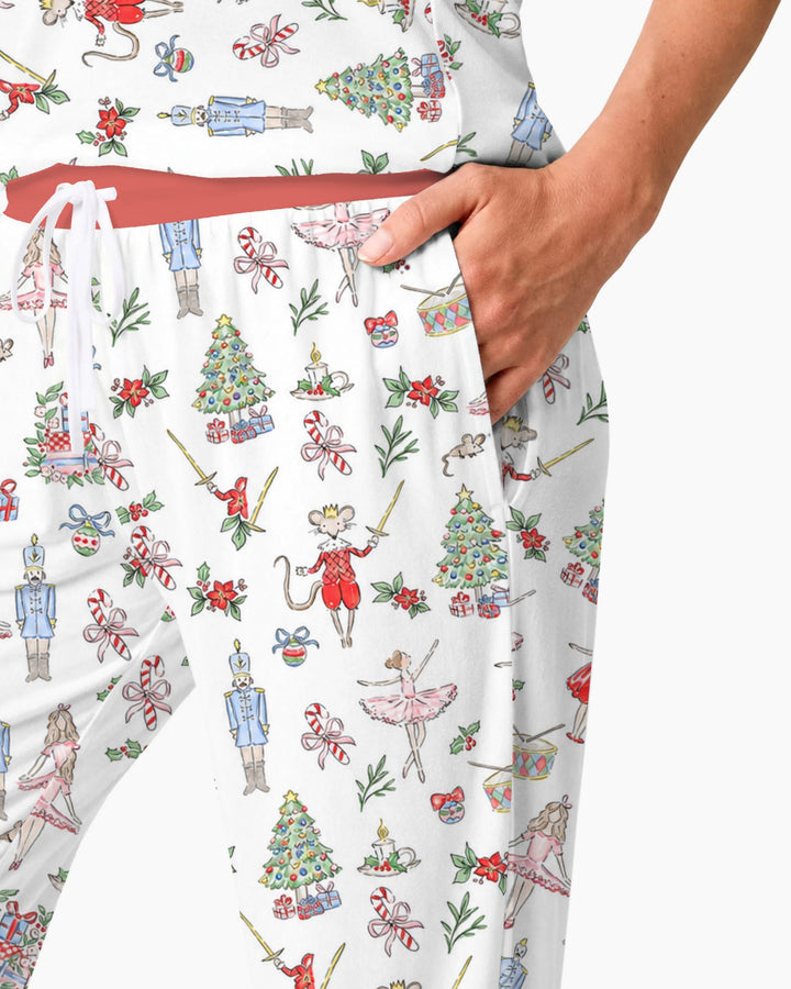 Nutcracker Ballet Christmas Storybook Seamless Pattern Bamboo Women Pajama Set