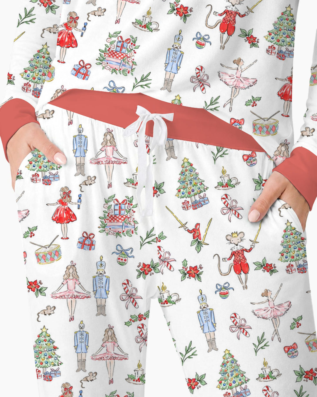 Nutcracker Ballet Christmas Storybook Seamless Pattern Bamboo Women Pajama Set