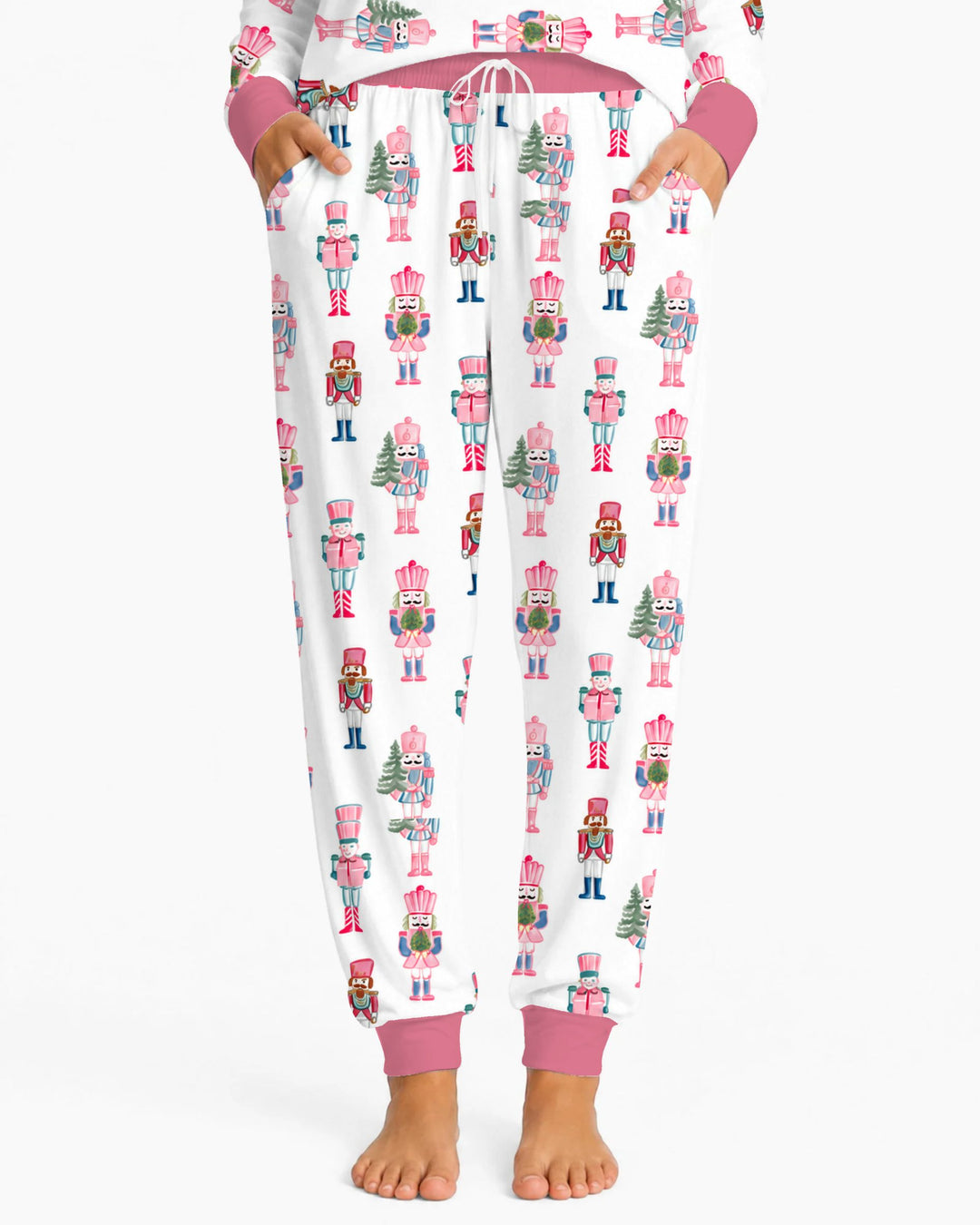 Pastel Pink Nutcracker Soldiers Seamless Pattern Bamboo Women Pajama Set