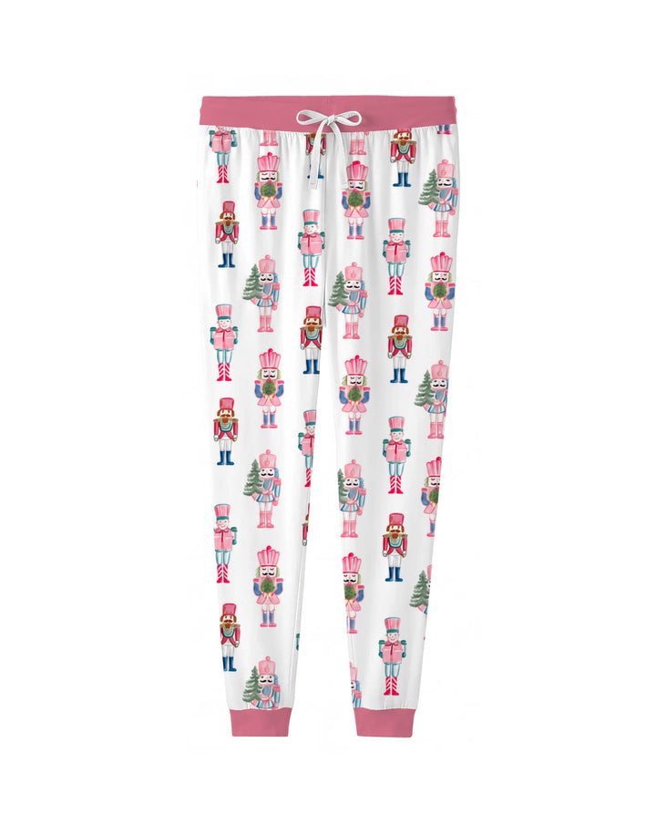 Pastel Pink Nutcracker Soldiers Seamless Pattern Bamboo Women Pajama Set