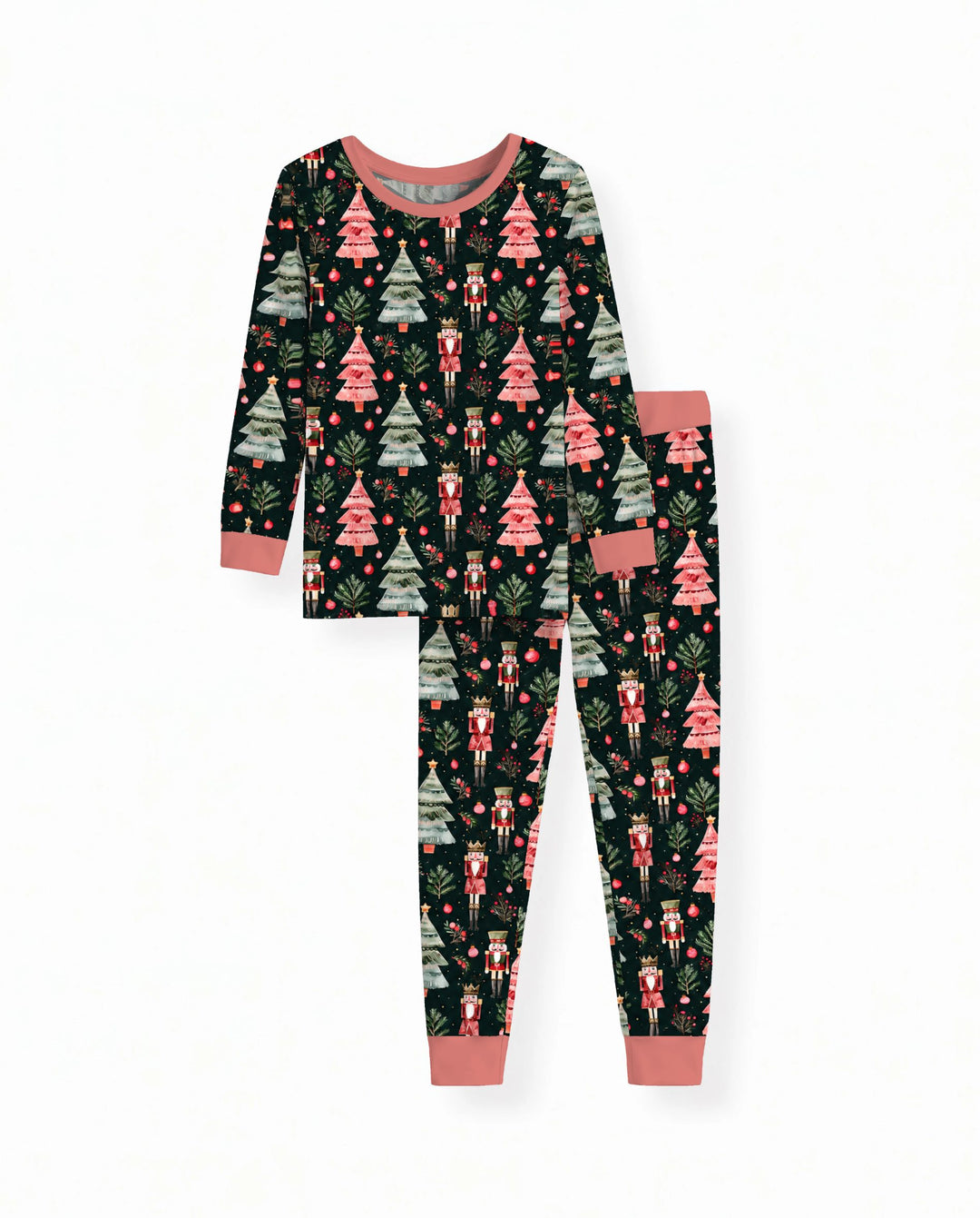 Dark Moody Nutcracker Christmas Trees Seamless Pattern Bamboo Two Piece Long Sleeve Pajama Set