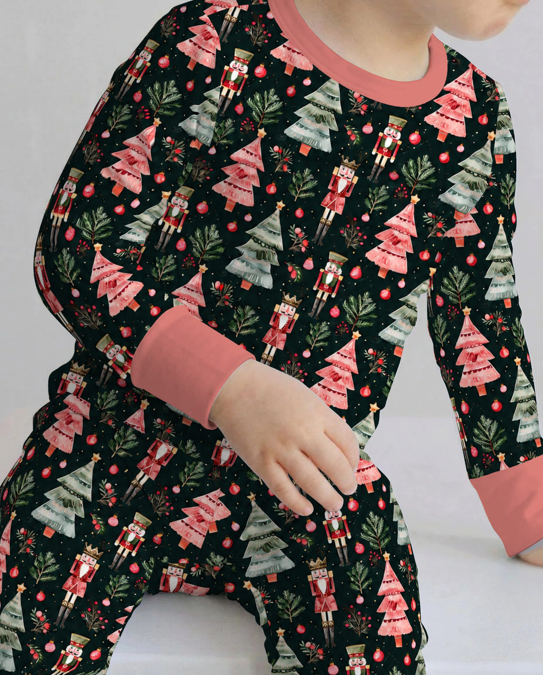 Dark Moody Nutcracker Christmas Trees Seamless Pattern Bamboo Two Piece Long Sleeve Pajama Set