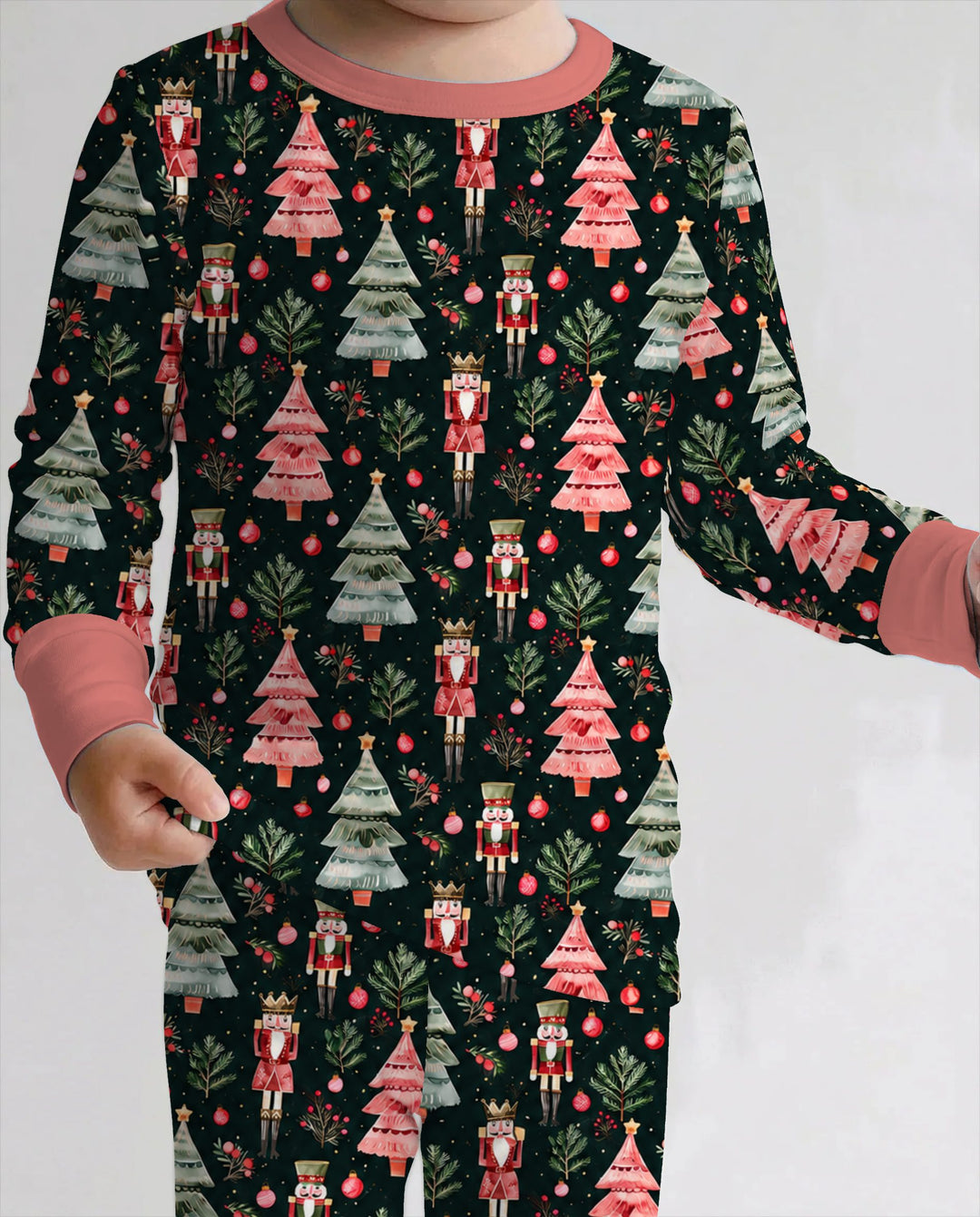 Dark Moody Nutcracker Christmas Trees Seamless Pattern Bamboo Two Piece Long Sleeve Pajama Set