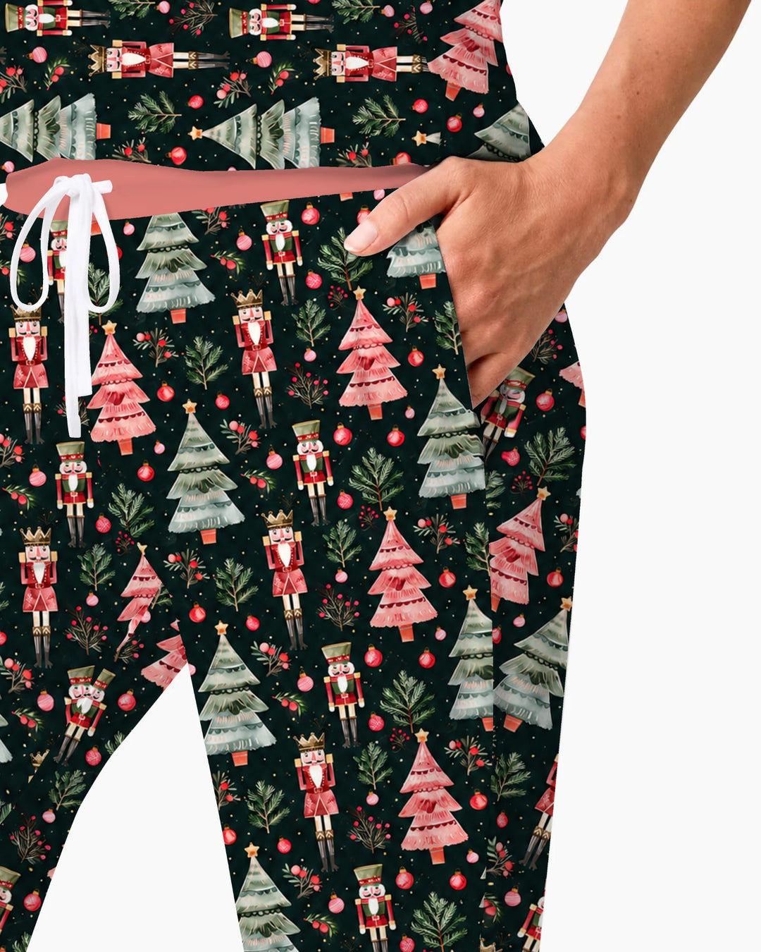 Dark Moody Nutcracker Christmas Trees Seamless Pattern Bamboo Women Pajama Set
