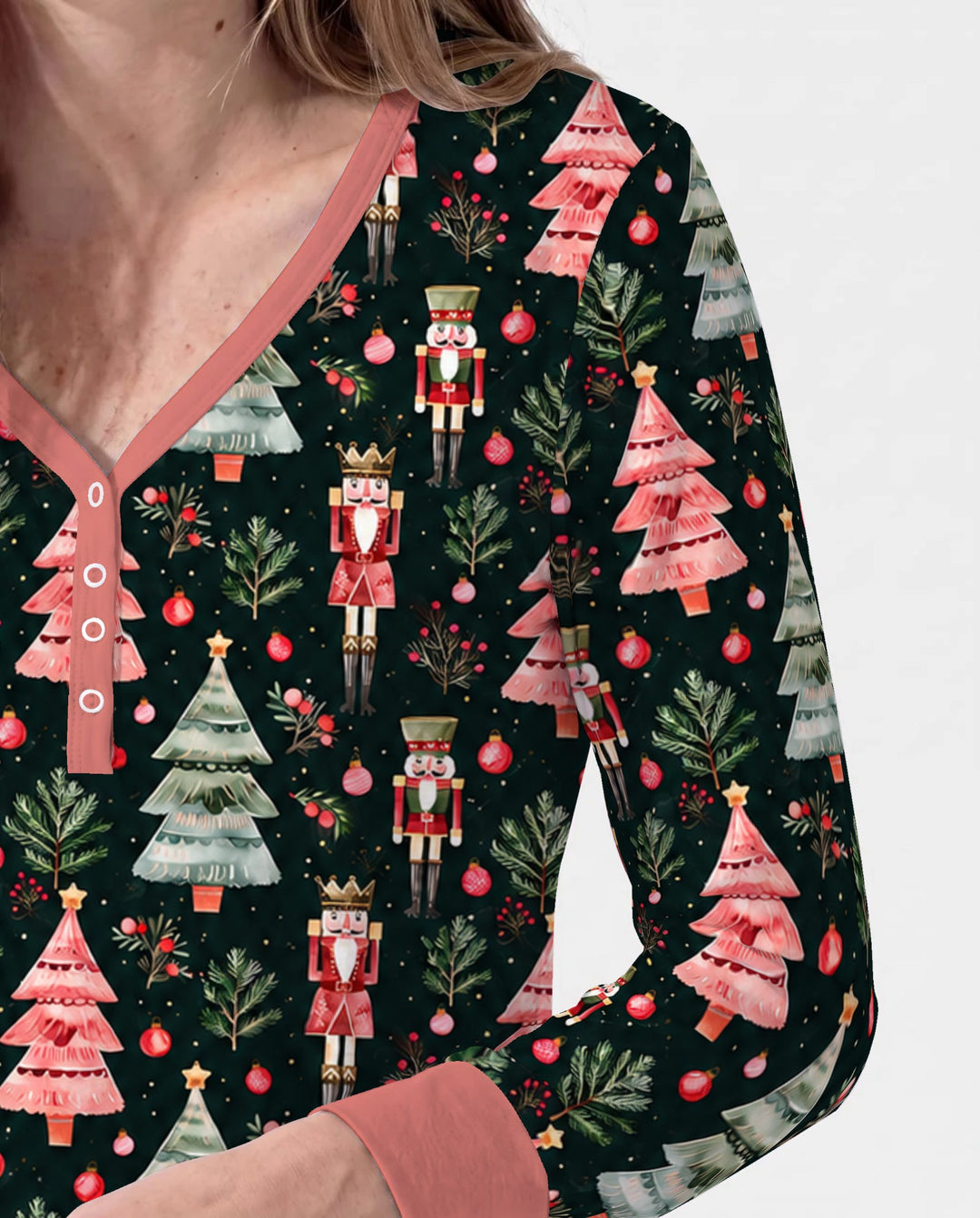 Dark Moody Nutcracker Christmas Trees Seamless Pattern Bamboo Women Pajama Set