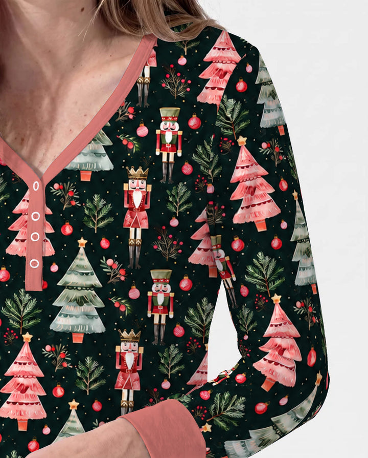 Dark Moody Nutcracker Christmas Trees Seamless Pattern Bamboo Women Pajama Set