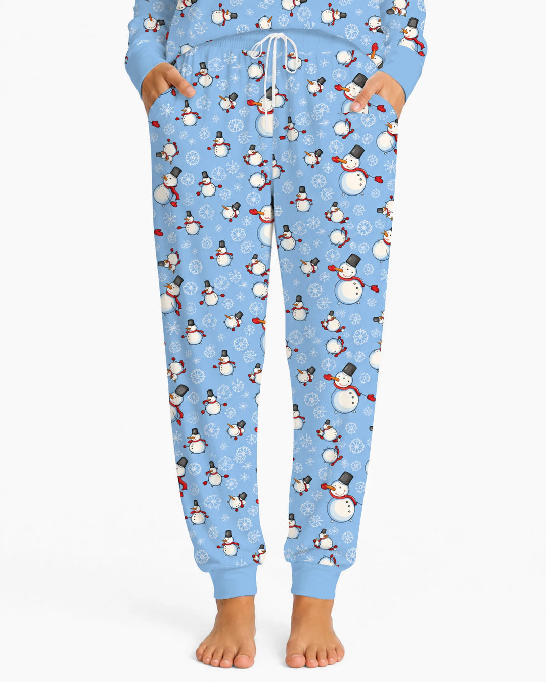 Cute Snowman Winter Snowflakes Seamless Pattern Bamboo Women Pajama Set