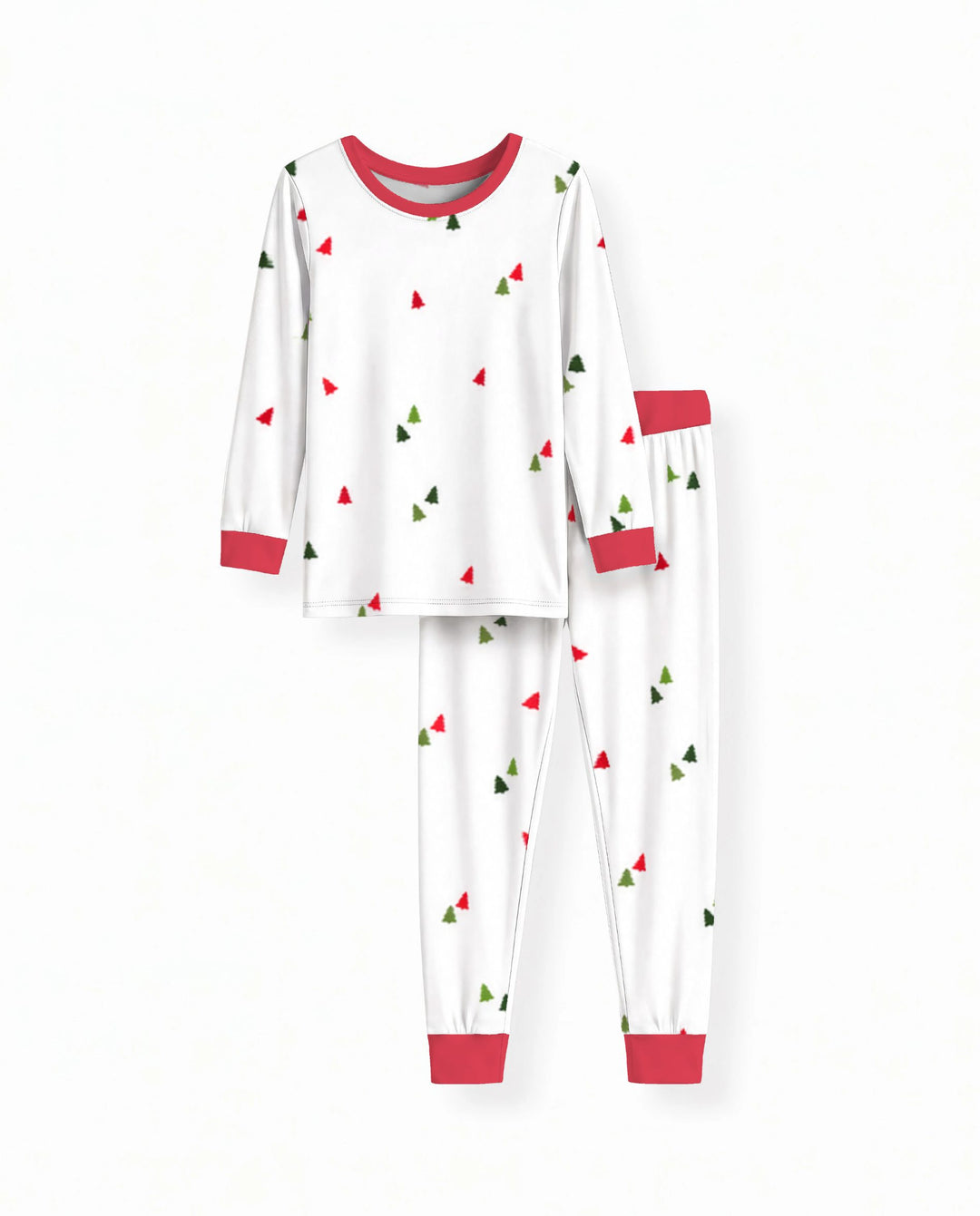 Minimalist Tiny Christmas Trees Seamless Pattern Bamboo Two Piece Long Sleeve Pajama Set