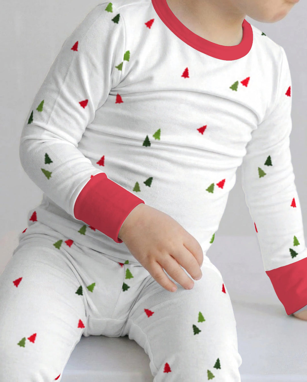 Minimalist Tiny Christmas Trees Seamless Pattern Bamboo Two Piece Long Sleeve Pajama Set