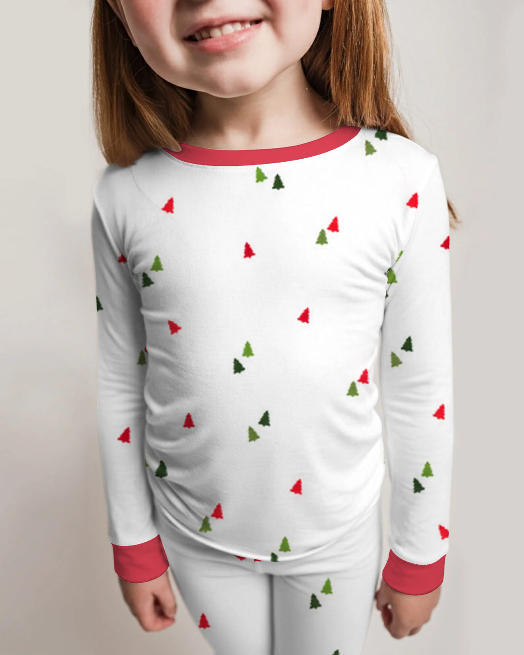 Minimalist Tiny Christmas Trees Seamless Pattern Bamboo Two Piece Long Sleeve Pajama Set