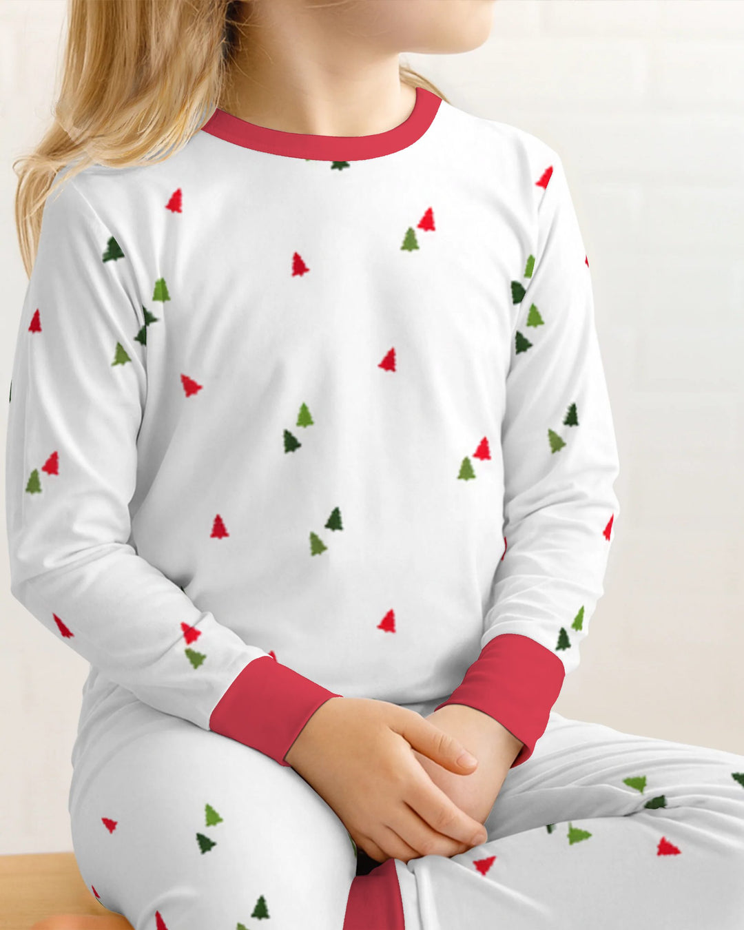 Minimalist Tiny Christmas Trees Seamless Pattern Bamboo Two Piece Long Sleeve Pajama Set