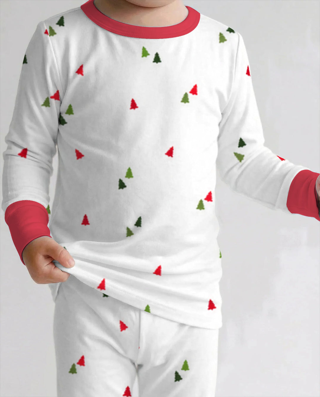 Minimalist Tiny Christmas Trees Seamless Pattern Bamboo Two Piece Long Sleeve Pajama Set