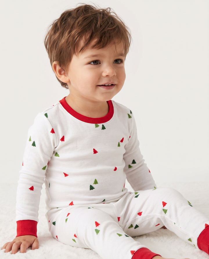 Minimalist Tiny Christmas Trees Seamless Pattern Bamboo Two Piece Long Sleeve Pajama Set