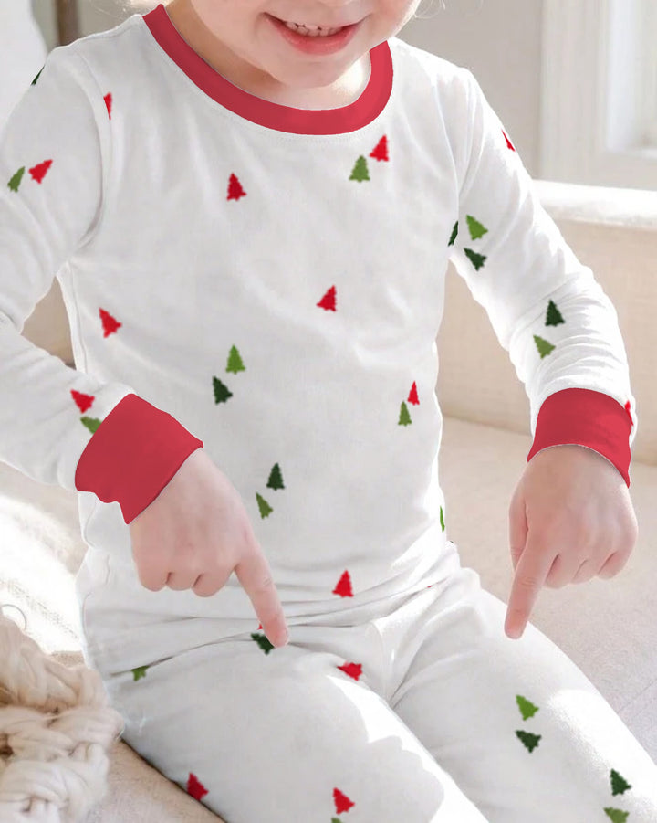 Minimalist Tiny Christmas Trees Seamless Pattern Bamboo Two Piece Long Sleeve Pajama Set
