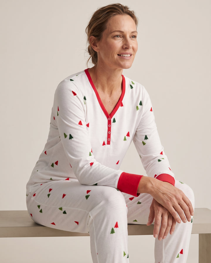 Minimalist Tiny Christmas Trees Seamless Pattern Bamboo Women Pajama Set