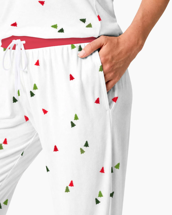 Minimalist Tiny Christmas Trees Seamless Pattern Bamboo Women Pajama Set