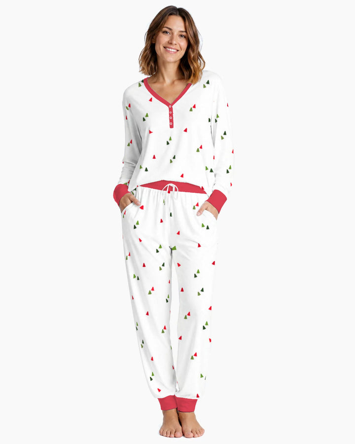Minimalist Tiny Christmas Trees Seamless Pattern Bamboo Women Pajama Set
