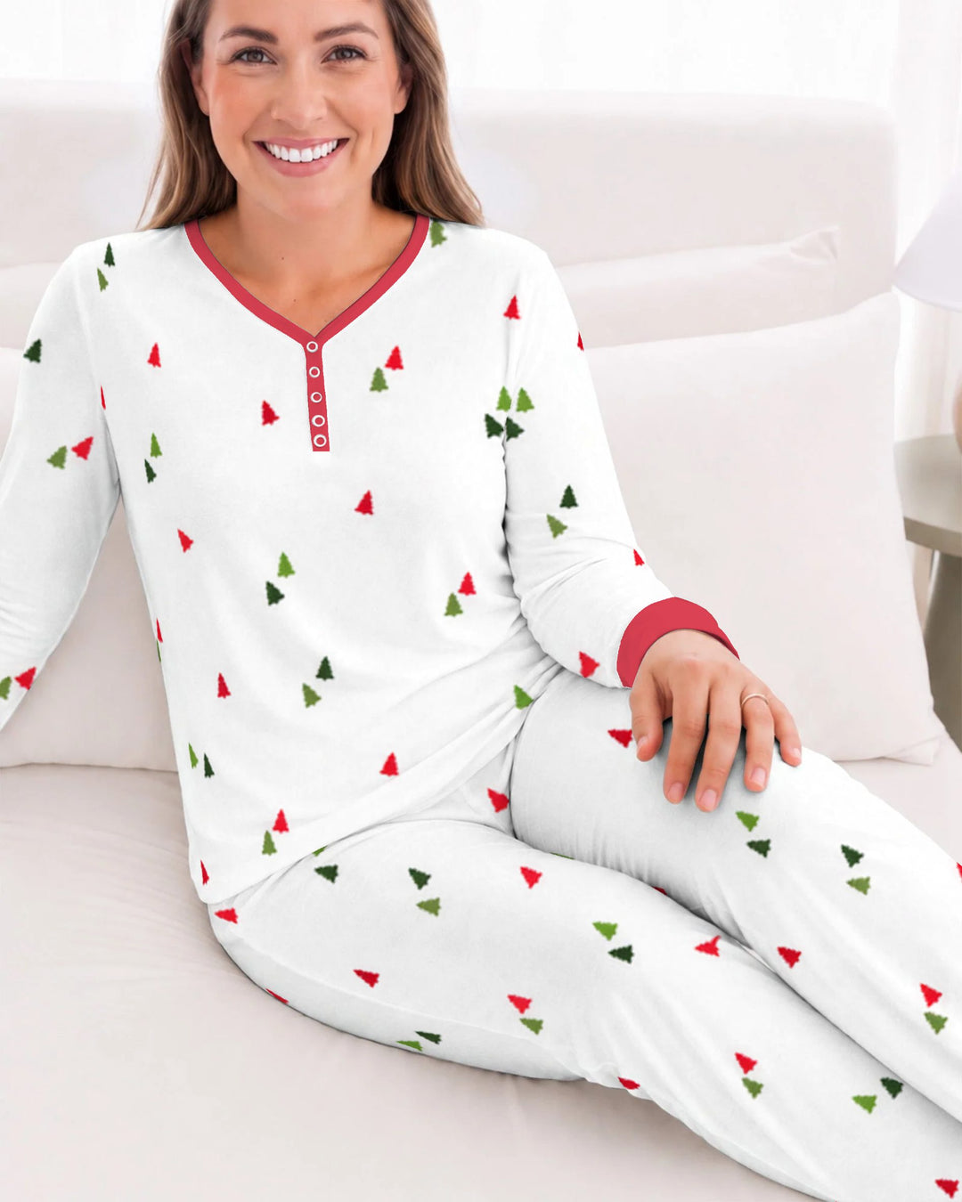 Minimalist Tiny Christmas Trees Seamless Pattern Bamboo Women Pajama Set