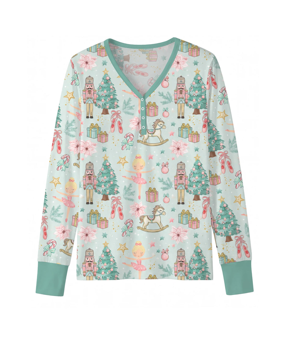 Pastel Nutcracker Ballerina Christmas Seamless Pattern Bamboo Women Pajama Set