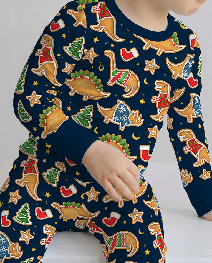 Christmas Dinosaur Gingerbread Cookies Bamboo Two Piece Long Sleeve Pajama Set