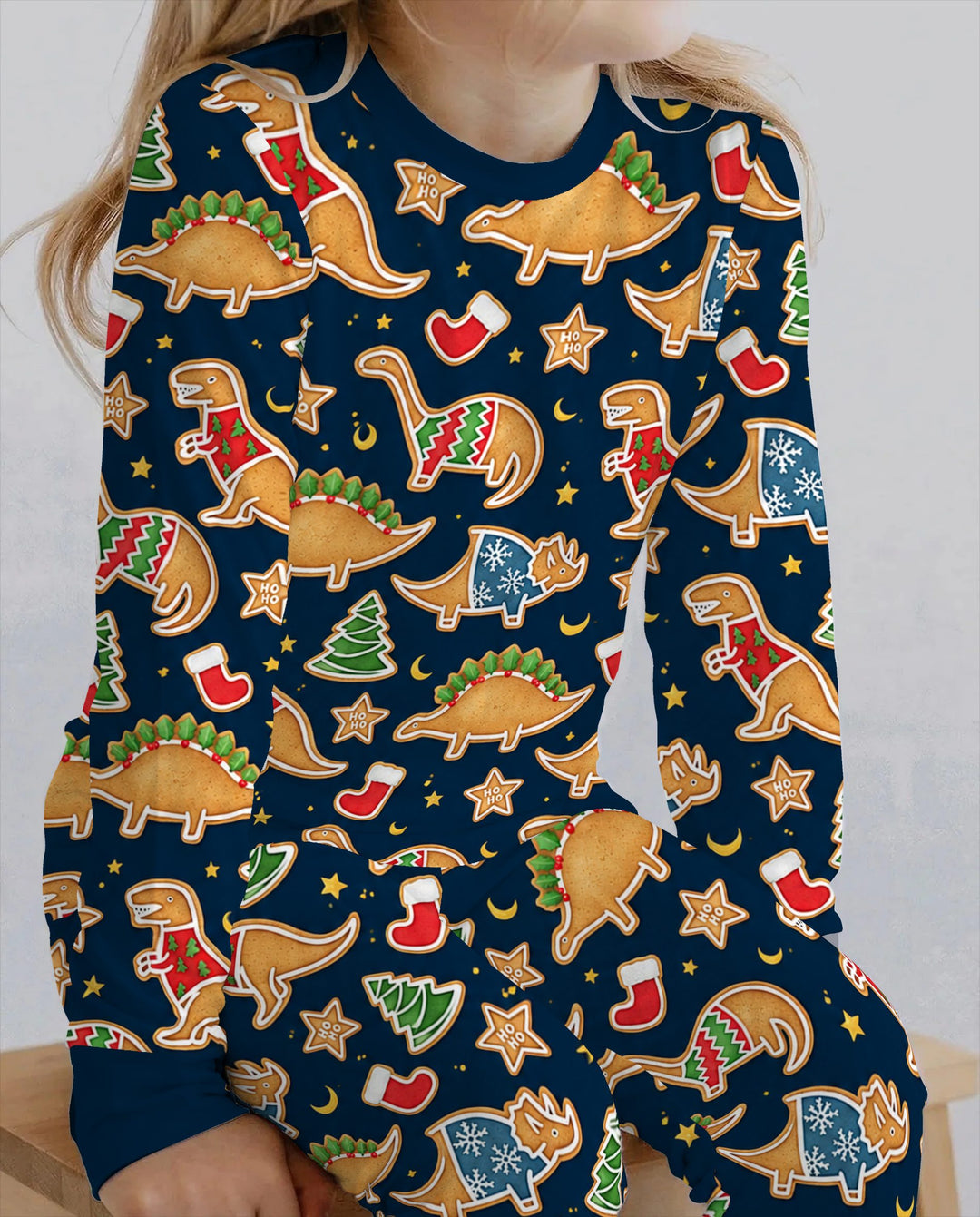 Christmas Dinosaur Gingerbread Cookies Bamboo Two Piece Long Sleeve Pajama Set