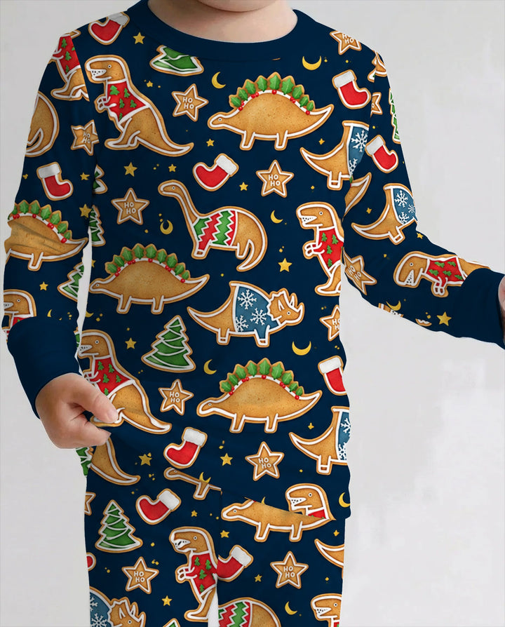 Christmas Dinosaur Gingerbread Cookies Bamboo Two Piece Long Sleeve Pajama Set
