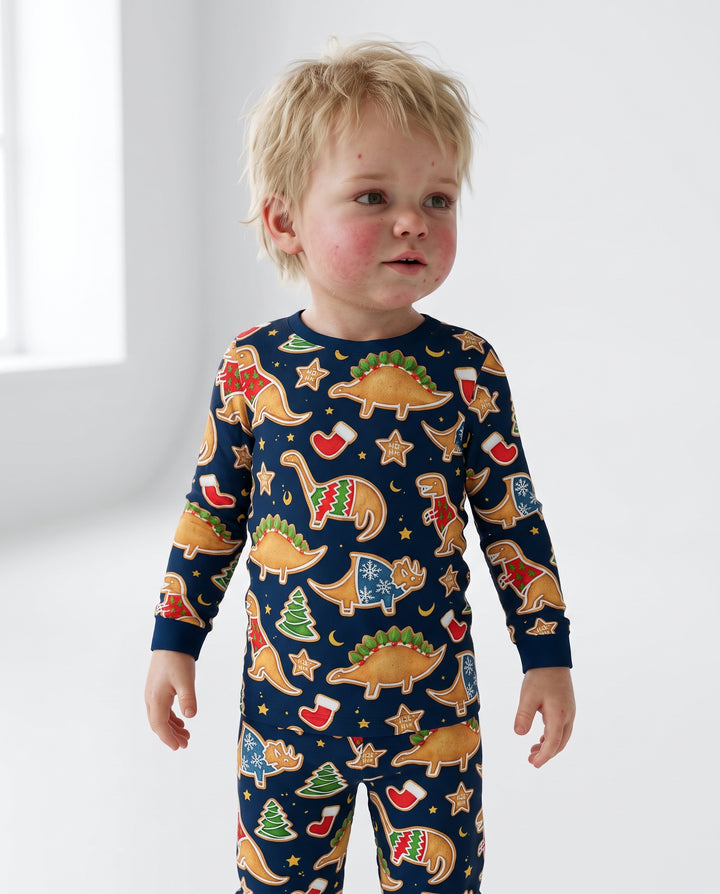 Christmas Dinosaur Gingerbread Cookies Bamboo Two Piece Long Sleeve Pajama Set