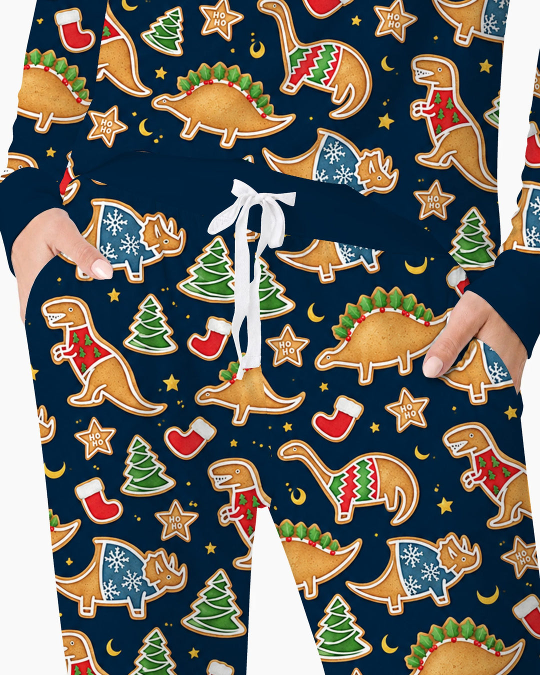 Christmas Dinosaur Gingerbread Cookies Bamboo Women Pajama Set
