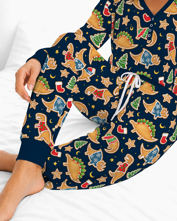 Christmas Dinosaur Gingerbread Cookies Bamboo Women Pajama Set