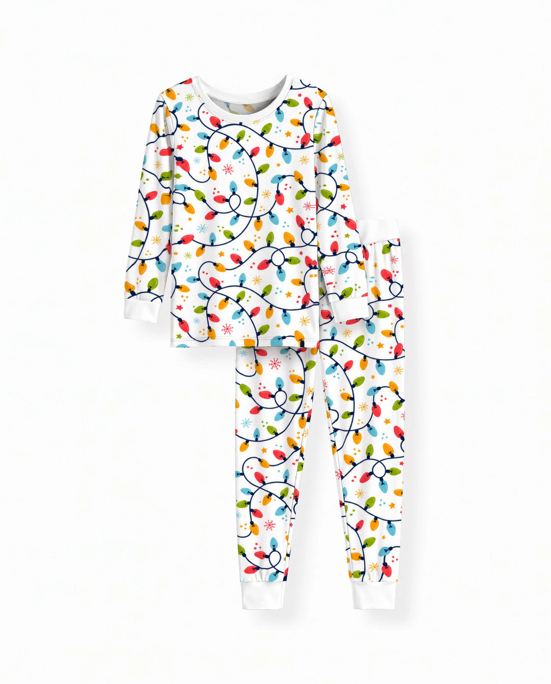 Colorful Christmas String Lights Bamboo Two Piece Long Sleeve Pajama Set