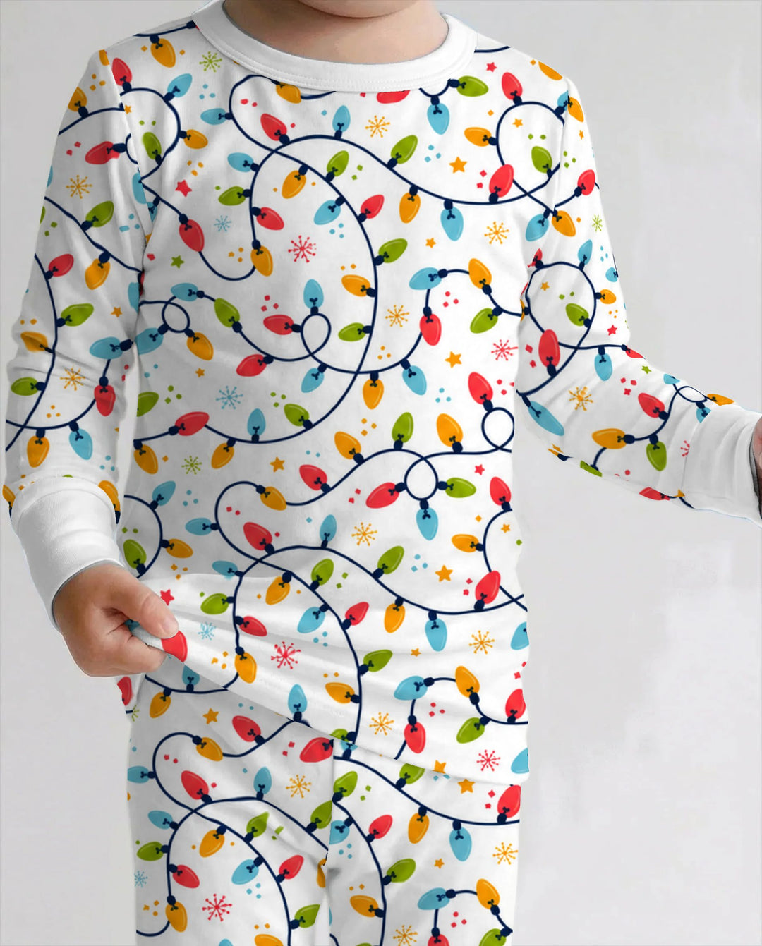 Colorful Christmas String Lights Bamboo Two Piece Long Sleeve Pajama Set