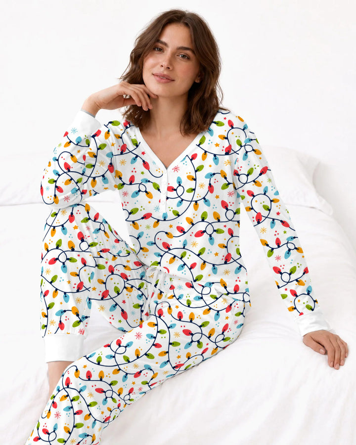 Colorful Christmas String Lights Bamboo Women Pajama Set